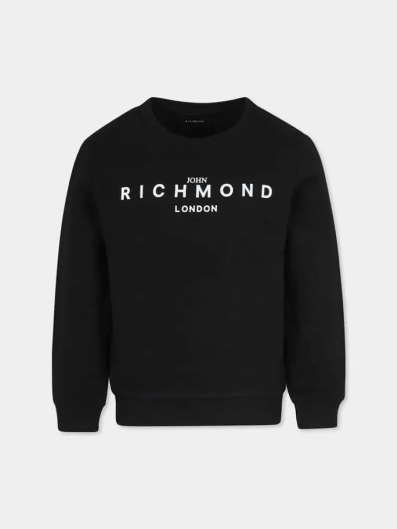 Richmond felpa nera bambino in cotone girocollo logo a contasto