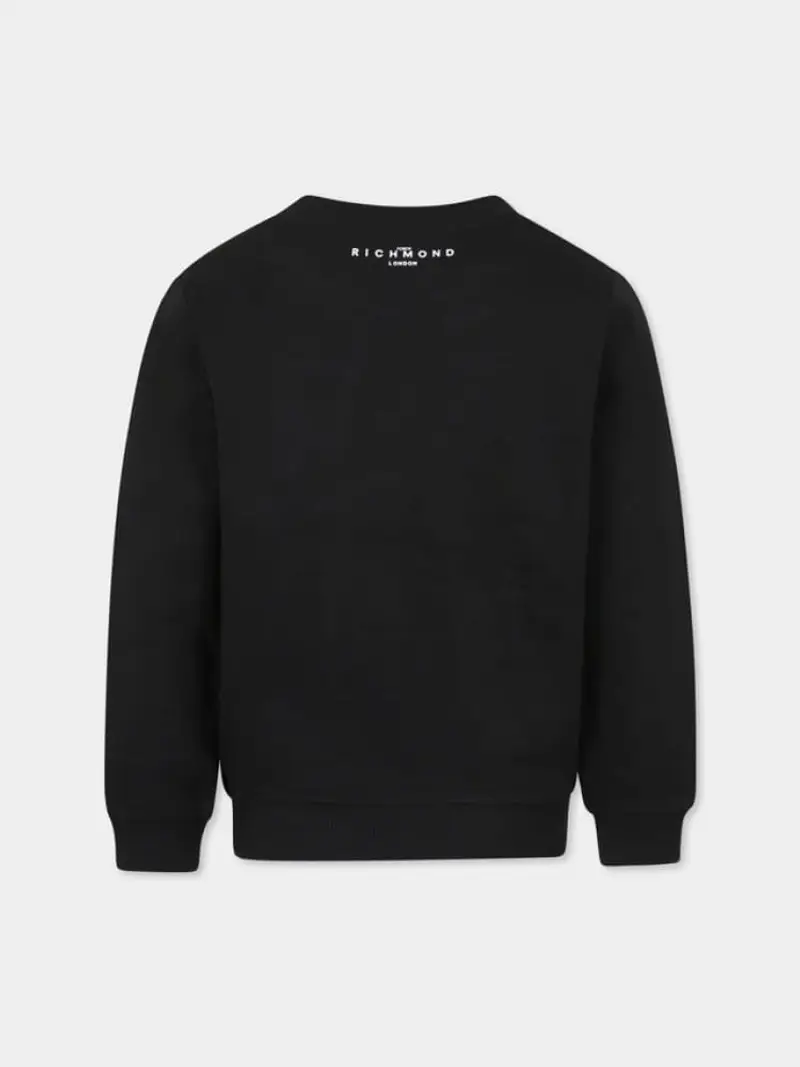 Richmond felpa nera bambino in cotone girocollo logo a contasto miniatura 2
