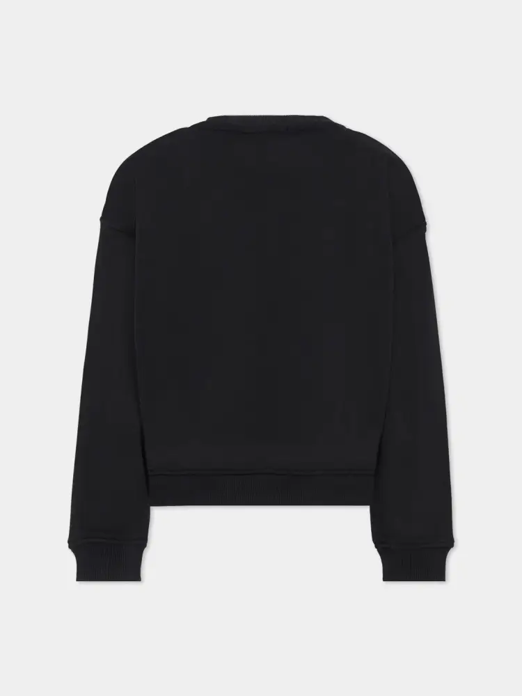 felpa nera bambino in cotone girocollo logo in rilievo miniatura 2