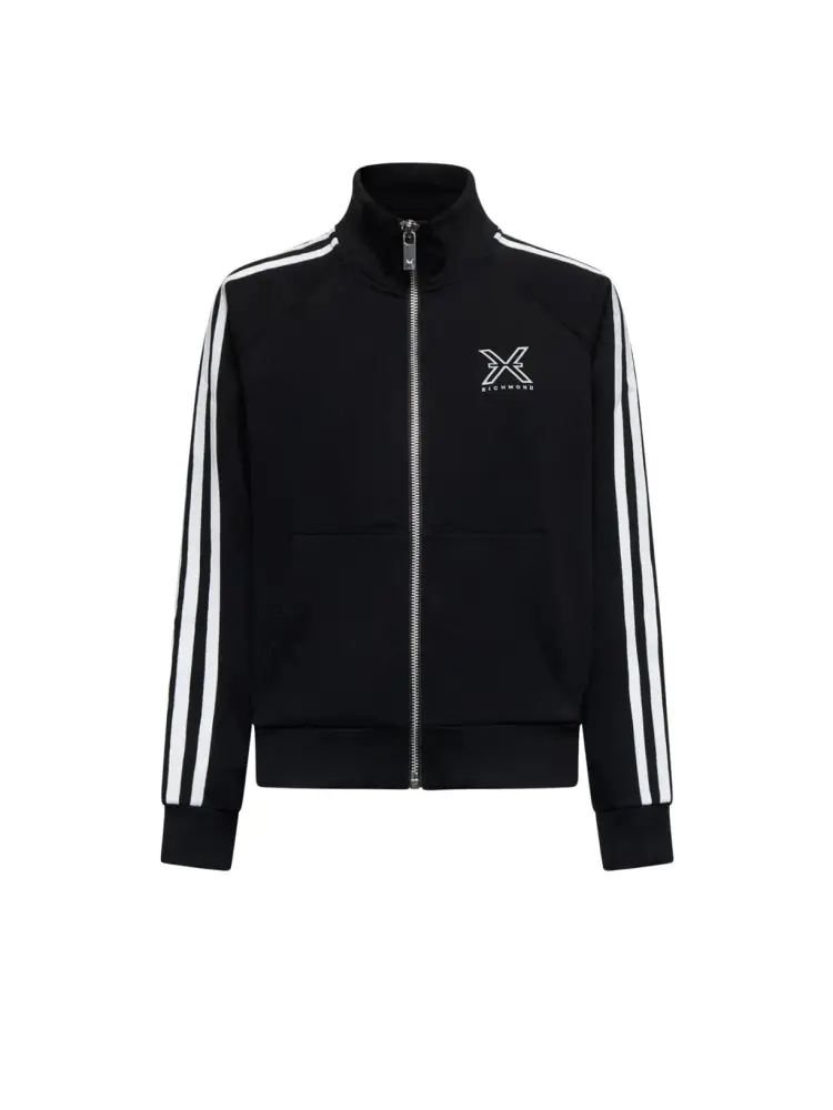 felpa nera donna chiusura zip in cotone bande a contrasto logo sul petto