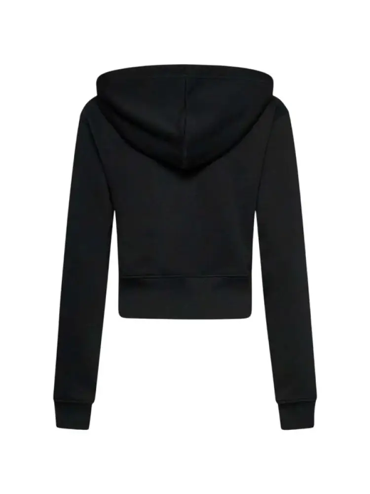 felpa nera donna con cappuccio chiusura zip logo sul petto miniatura 2