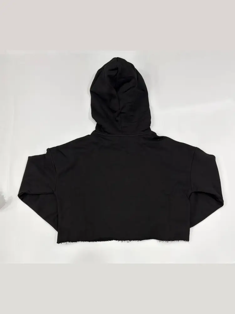 felpa nera donna in cotone con cappuccio crop logo con strass sul davanti miniatura 3