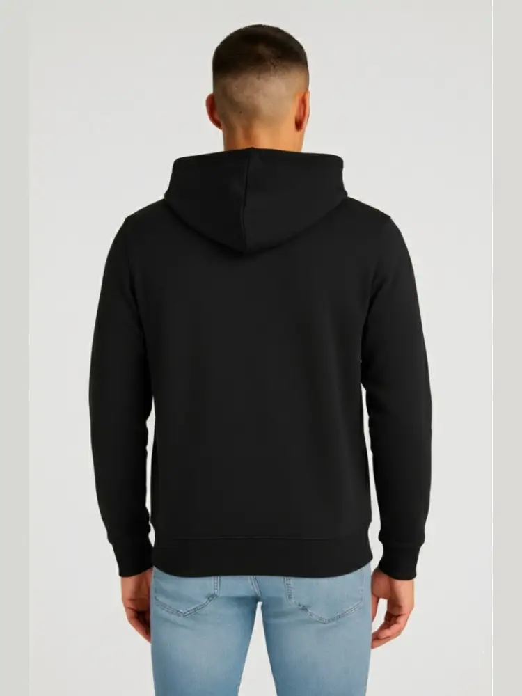 felpa nera uomo con cappuccio chiusura zip logo sul petto miniatura 2