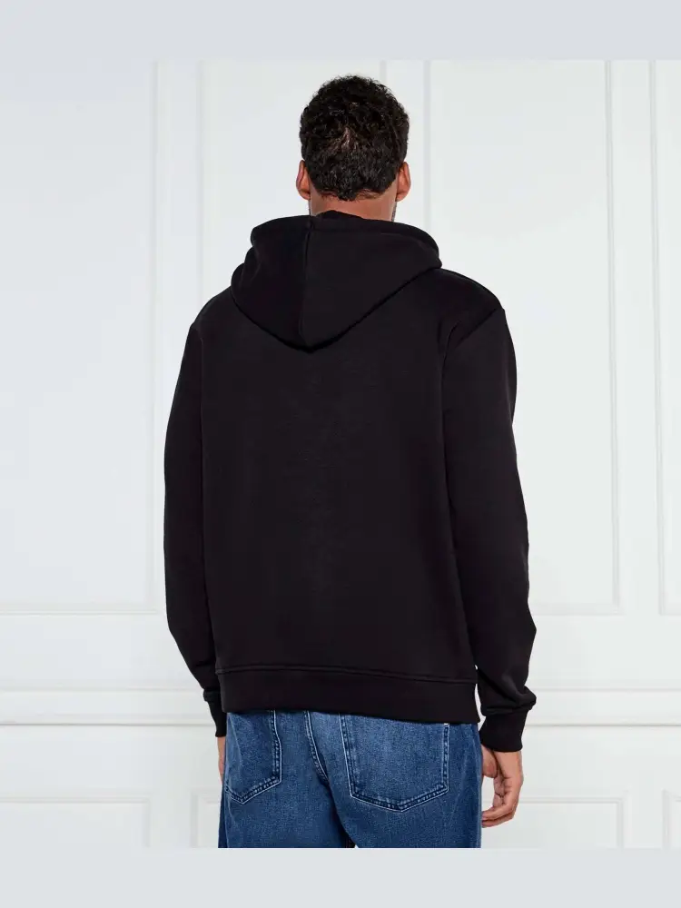 felpa nera uomo in cotone con cappuccio logo sul petto miniatura 2