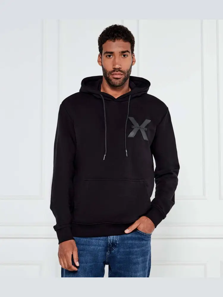 felpa nera uomo in cotone con cappuccio logo sul petto