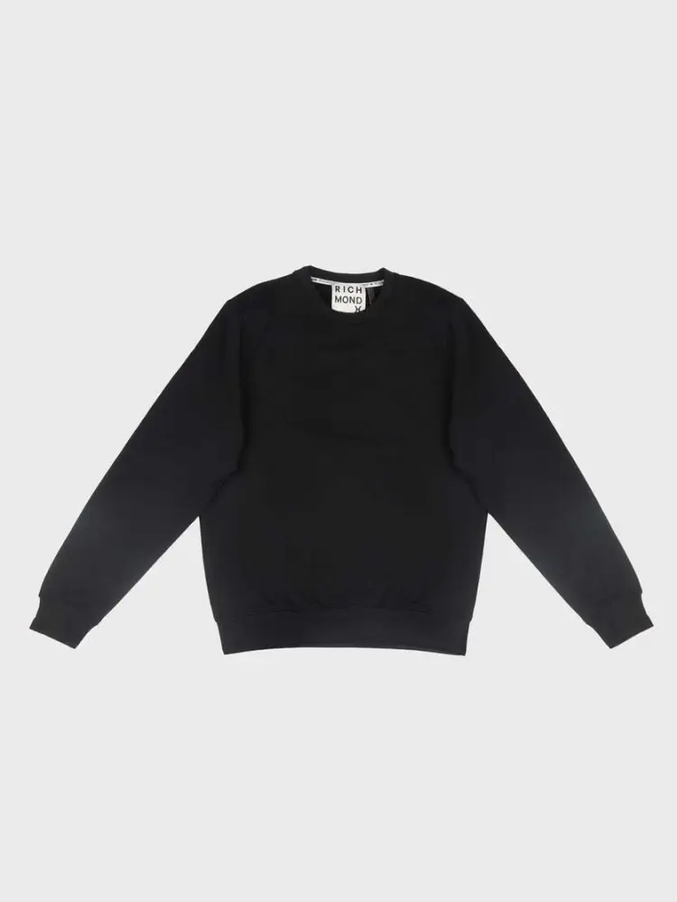 felpa nera uomo in cotone girocollo maxi logo sul retro in rilievo