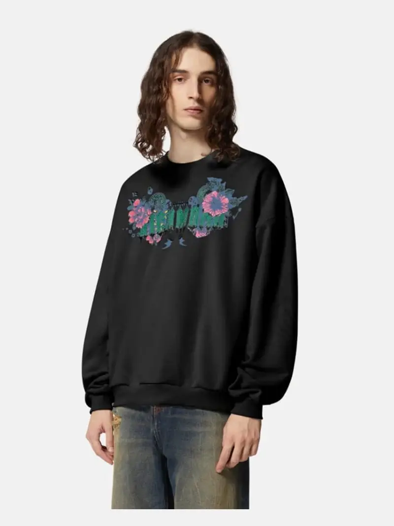 Richmond felpa nera uomo in cotone maxi logo sul davanti con strass