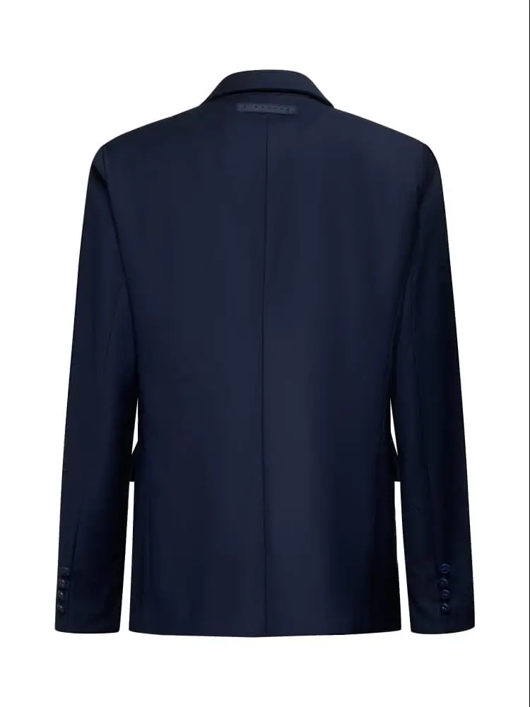 giacca blu navy uomo in misto viscosa doppio petto logo sul retro miniatura 2