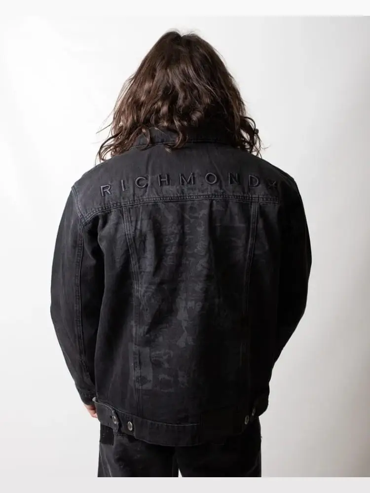 giubbotto in denim nero uomo logo all over miniatura 2