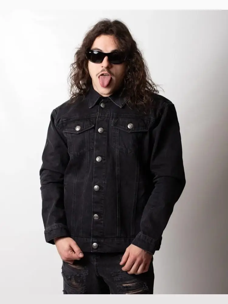 giubbotto in denim nero uomo logo all over