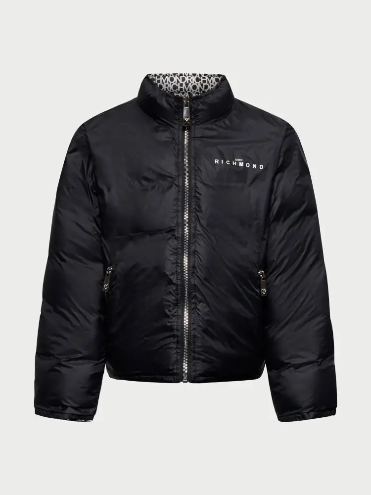 giubbotto nero bambino reversibile con logo all over