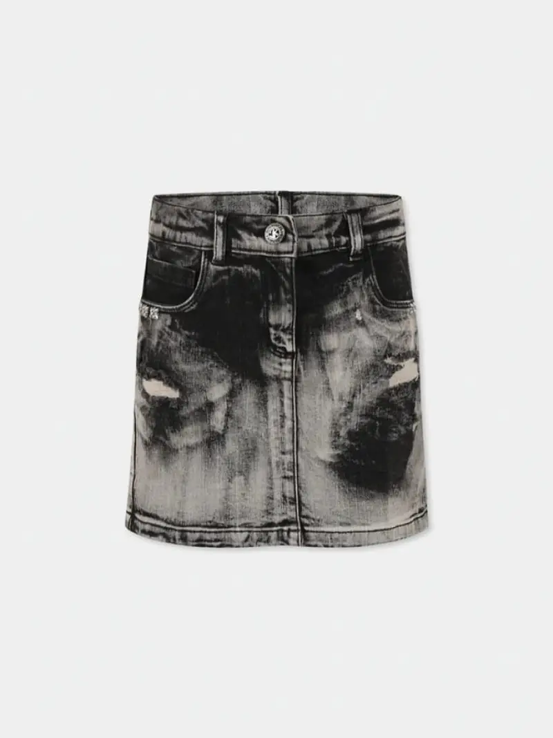 Richmond gonna nera in denim bambina effetto slavato patch logo sul retro