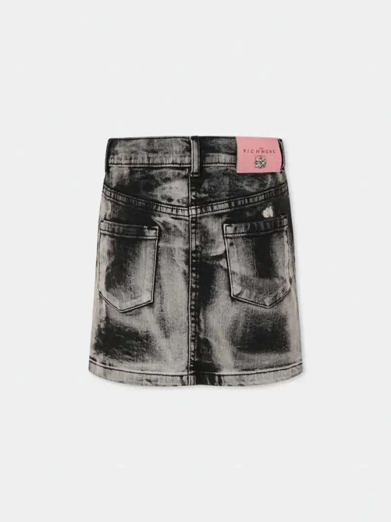 Richmond gonna nera in denim bambina effetto slavato patch logo sul retro miniatura 2