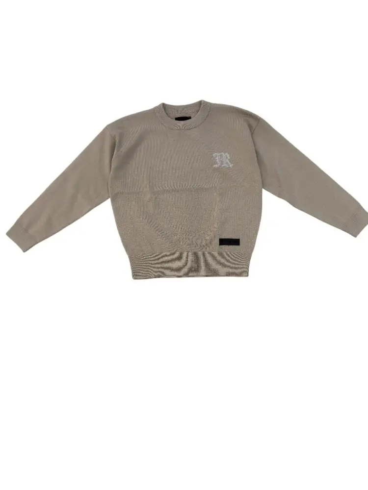 maglia beige chiaro bambino in misto viscosa mini logo a contrasto