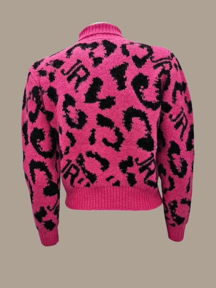 maglia fucsia bambina collo alto motivo animalier all over miniatura 2