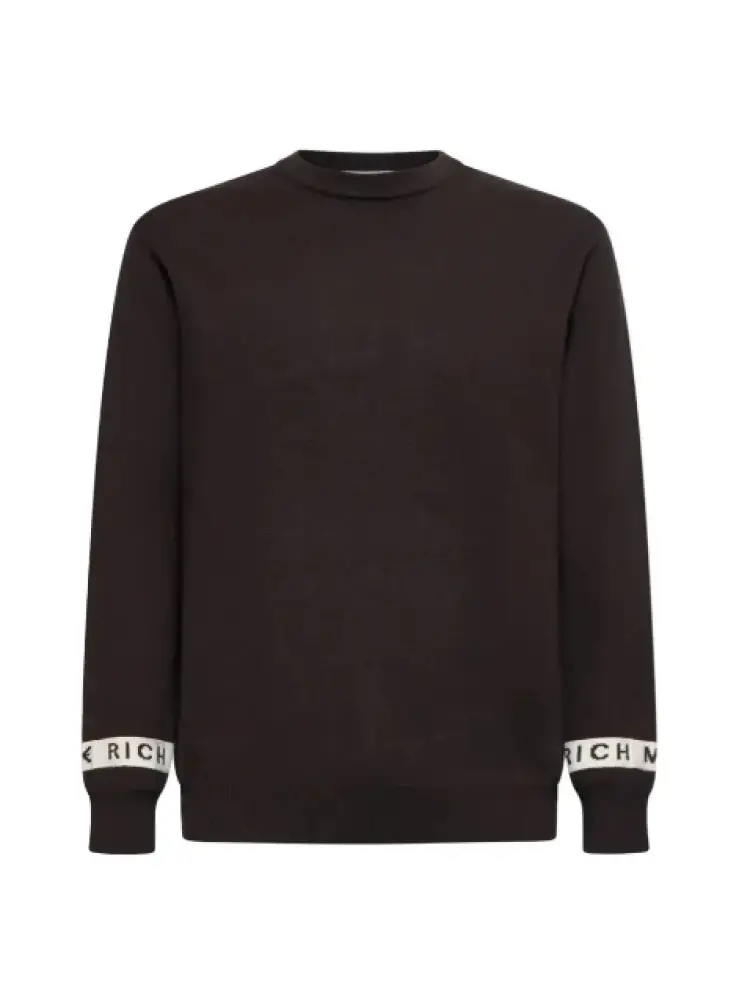 maglia marrone uomo in misto viscosa logo lettering miniatura 2