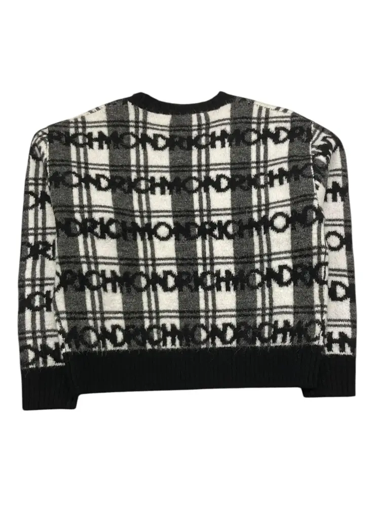 maglia nera bambina in lana logo monogram all over miniatura 2