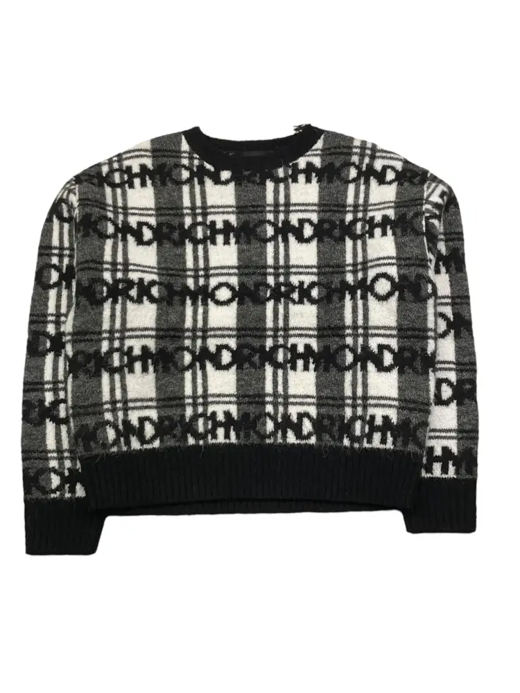 maglia nera bambina in lana logo monogram all over