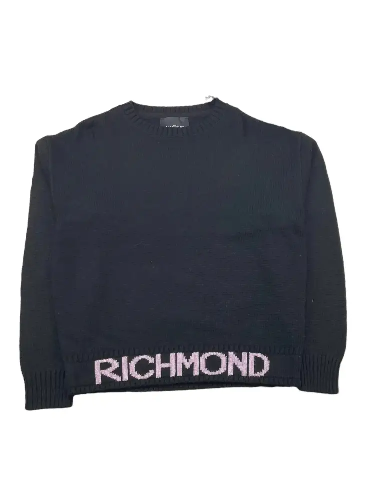 maglia nera bambina in misto lana logo lettering rosa sul fondo