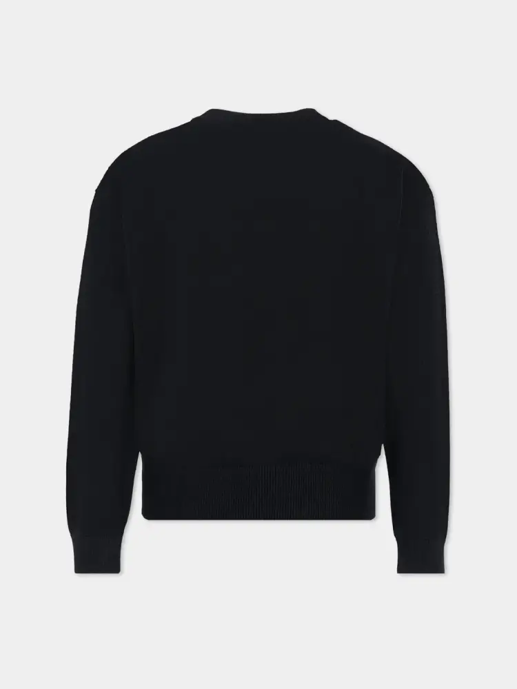 maglia nera bambino in misto viscosa logo sul petto a contrasto miniatura 2