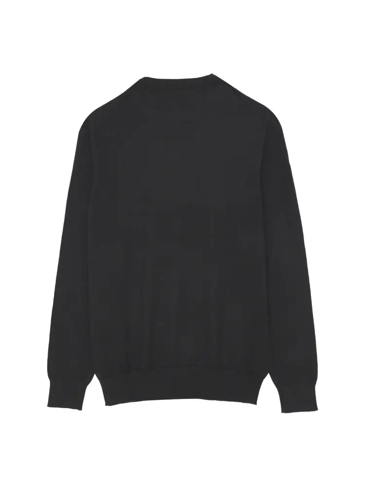 maglia nera uomo in misto lana logo sul petto miniatura 2