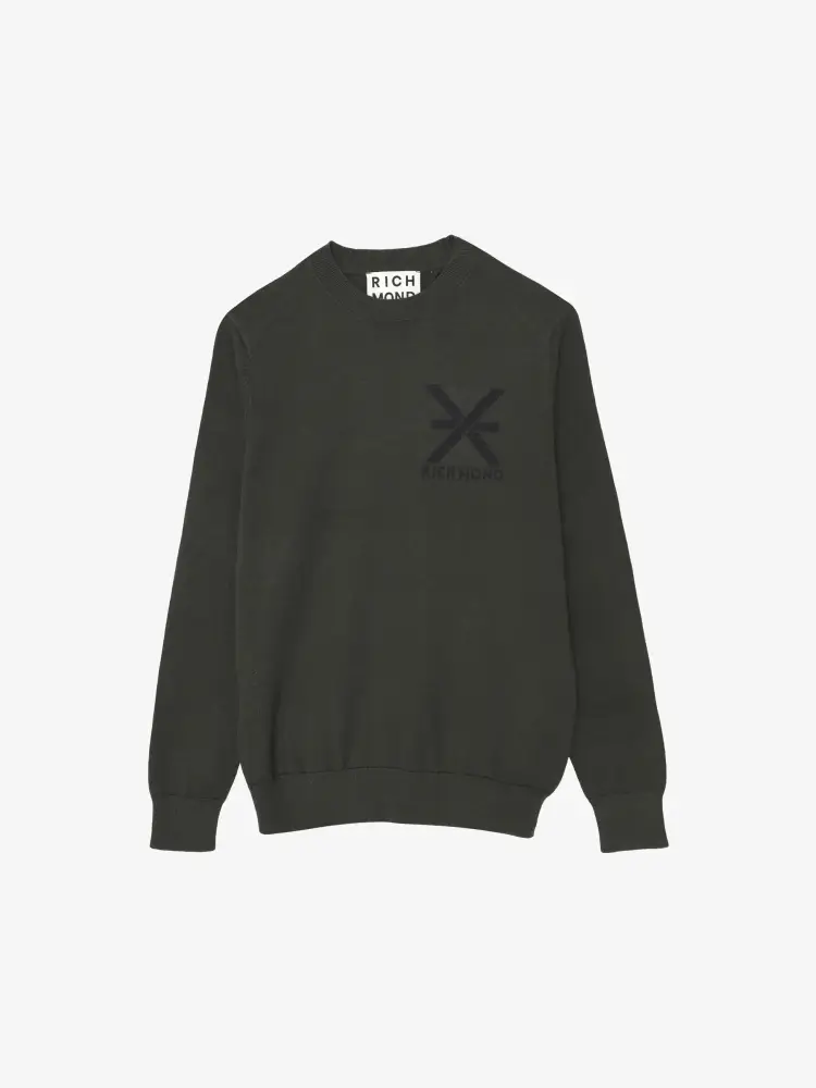 maglia verde bosco uomo in misto lana logo sul petto