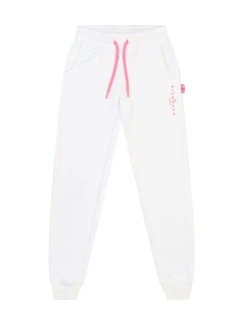Richmond pantalone bianco bambina tuta in cotone logo sul lato rosa