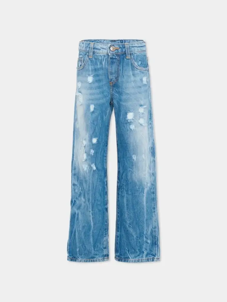 pantalone in denim bambina maxi logo