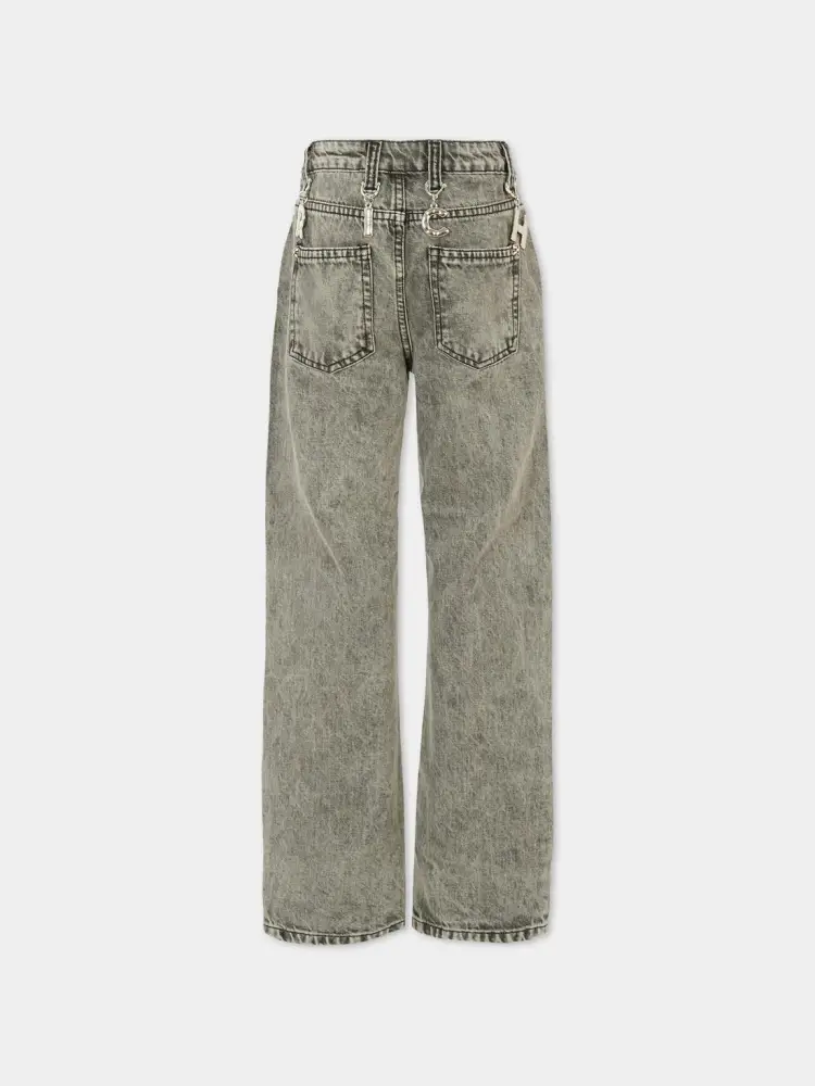 pantalone in denim grigio bambina ciondoli logati sul retro miniatura 2