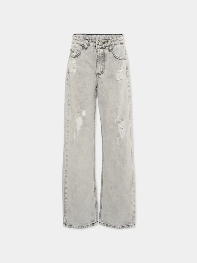pantalone in denim grigio bambino logo sul retro
