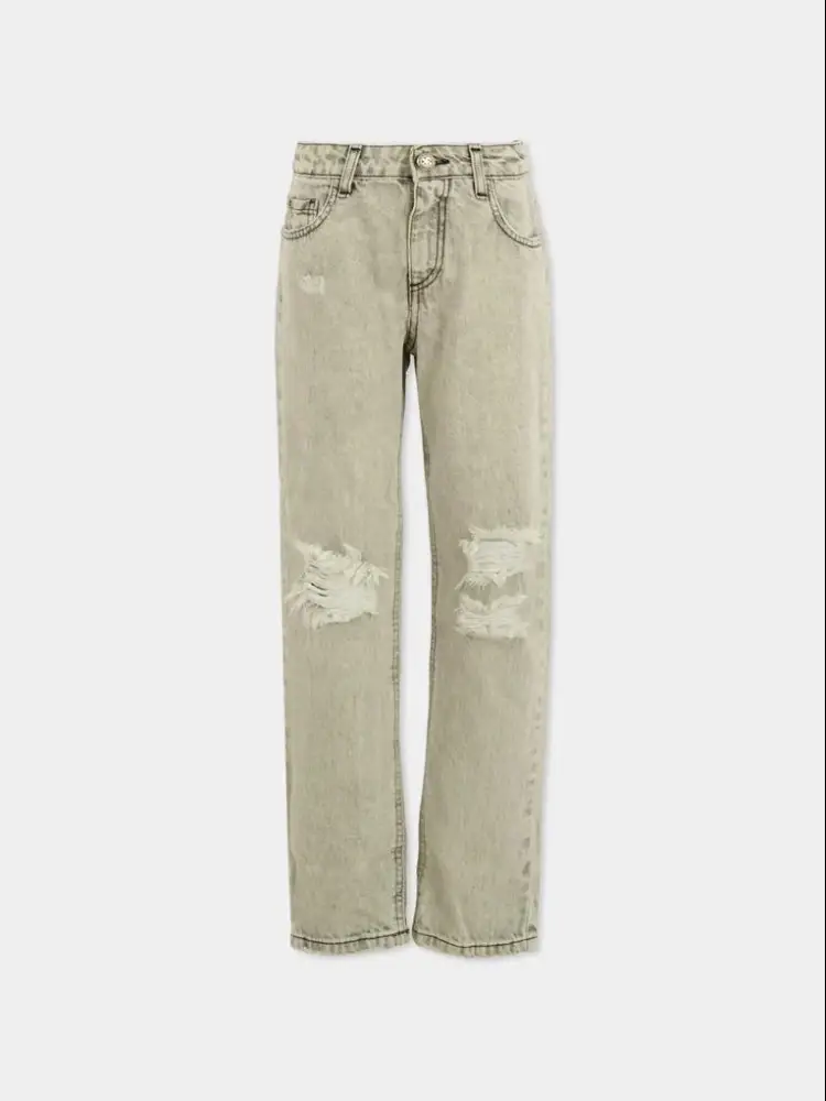 pantalone in denim grigio bambino patch logo sul retro