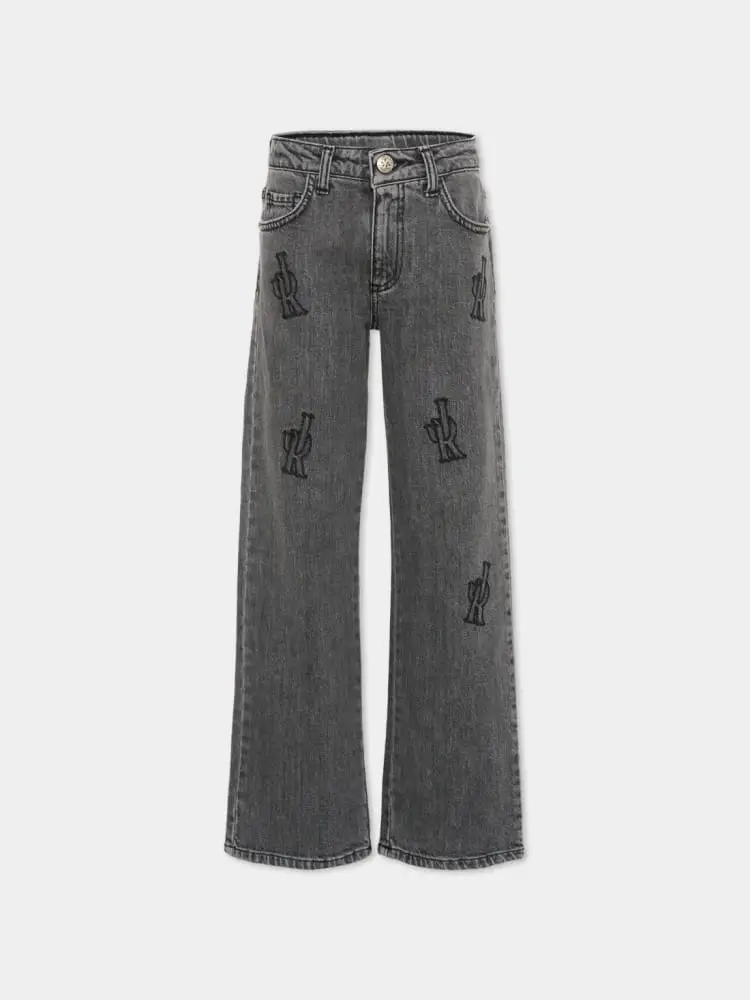 pantalone in denim nero bambino logo all over