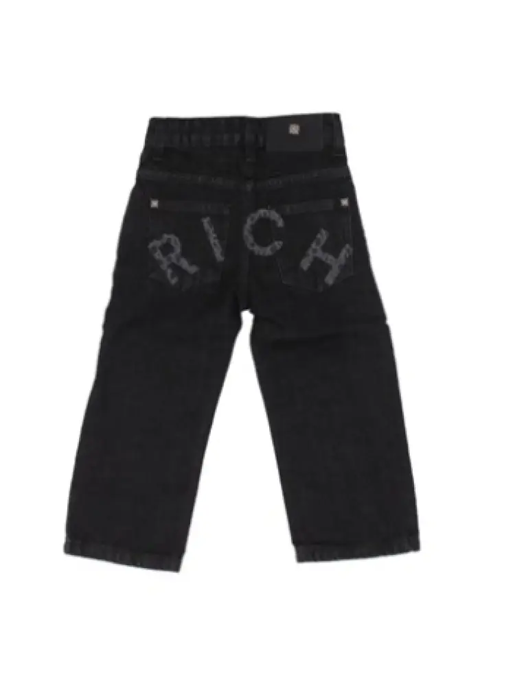 pantalone in denim nero bambino maxi logo sul retro miniatura 2