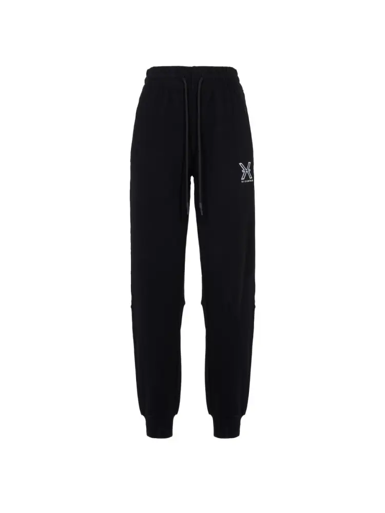 pantalone nero donna tuta in cotone mini logo a contrasto
