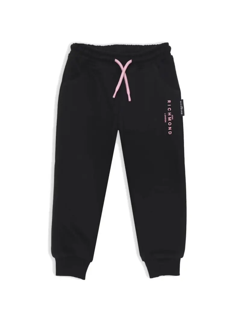 Richmond pantalone nero neonata tuta in cotone logo sul lato rosa