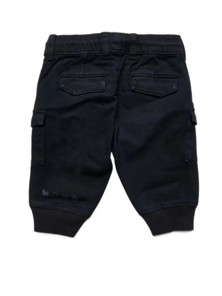 pantalone nero neonato in cotone cargo logo sul fondo miniatura 2
