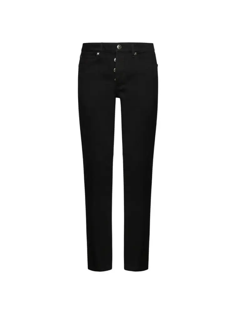 pantalone nero uomo in denim patch logo sul retro