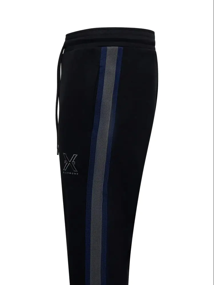 pantalone nero uomo tuta in cotone bande laterali logo sul davanti miniatura 3