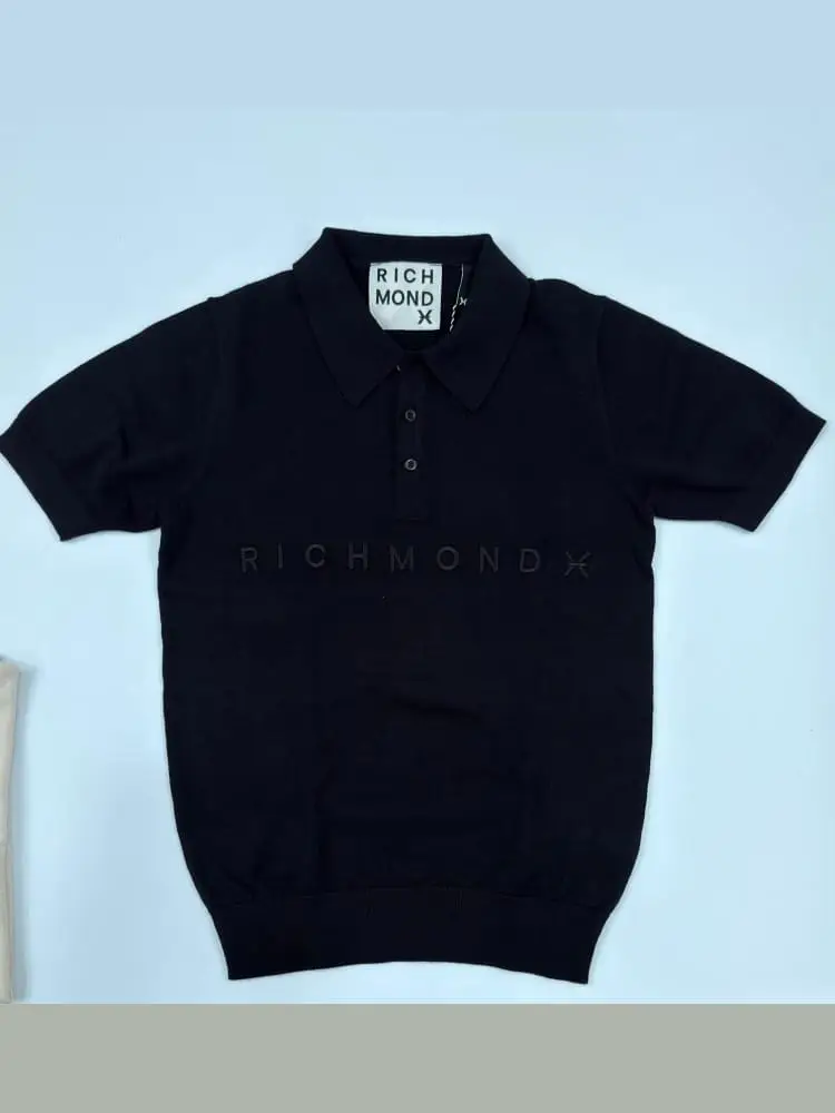 polo in maglia nera uomo maxi logo