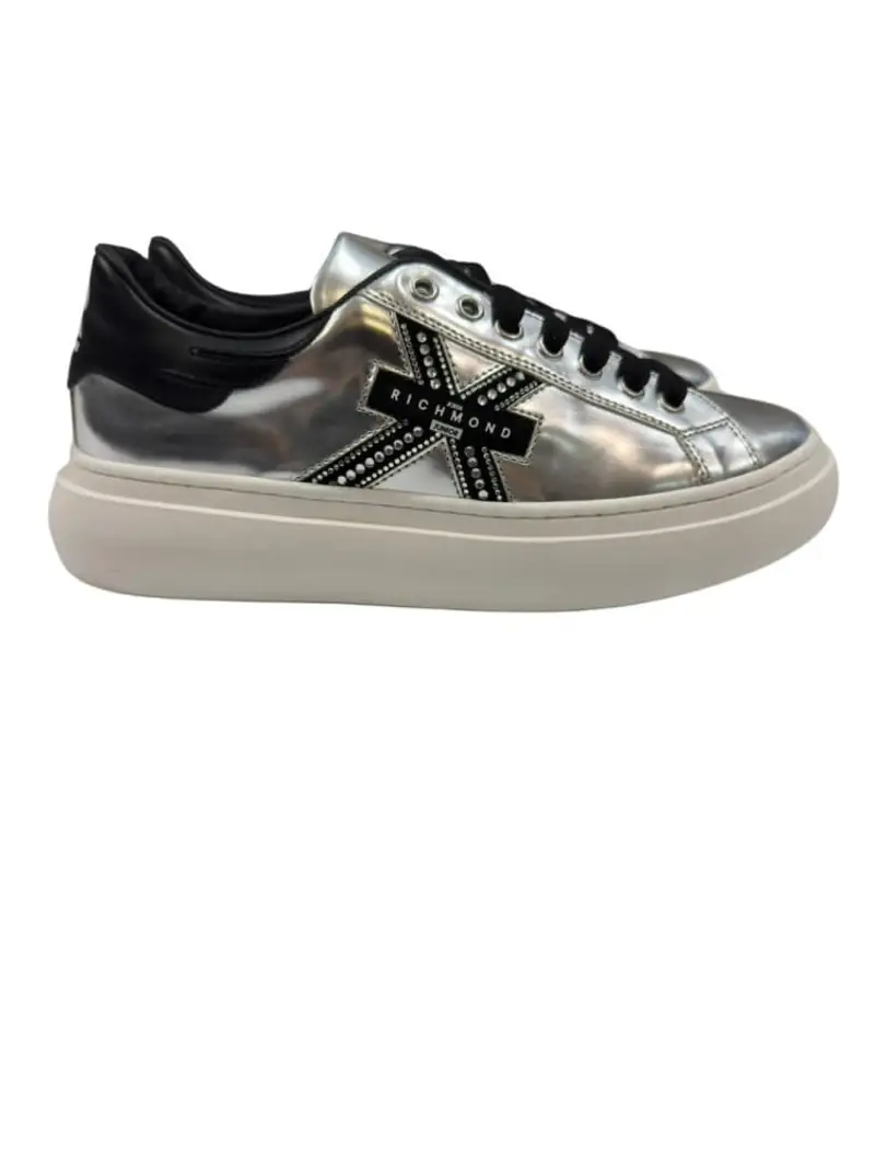 Richmond scarpe argento donna in ecopelle logo con strass sul lato