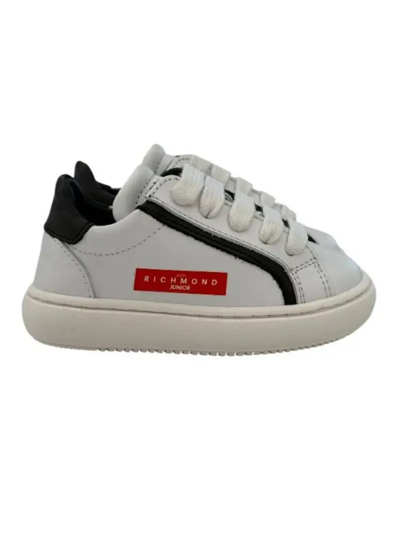 Richmond scarpe bianche bambino in ecopelle logo sul lato a contrasto