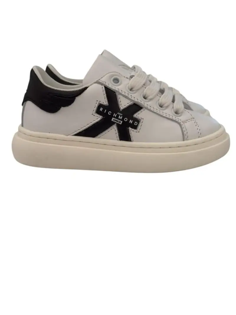 Richmond scarpe bianche bambino in ecopelle logo sul lato a contrasto