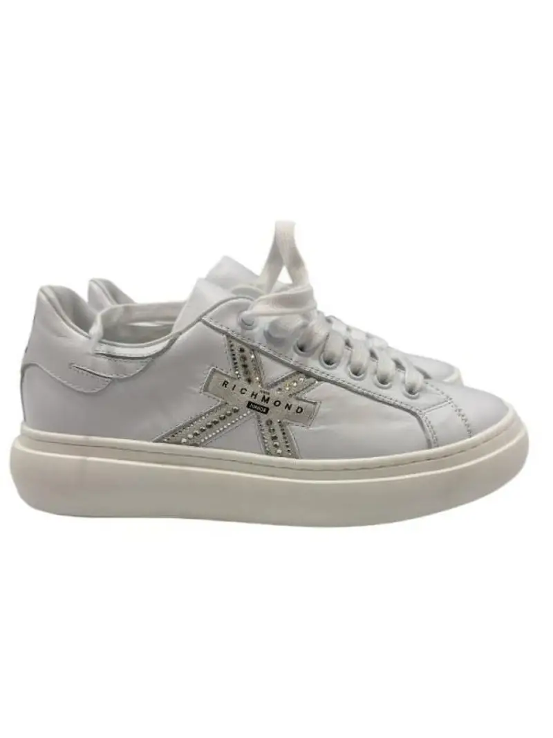 Richmond scarpe bianche donna in ecopelle logo con strass sul lato