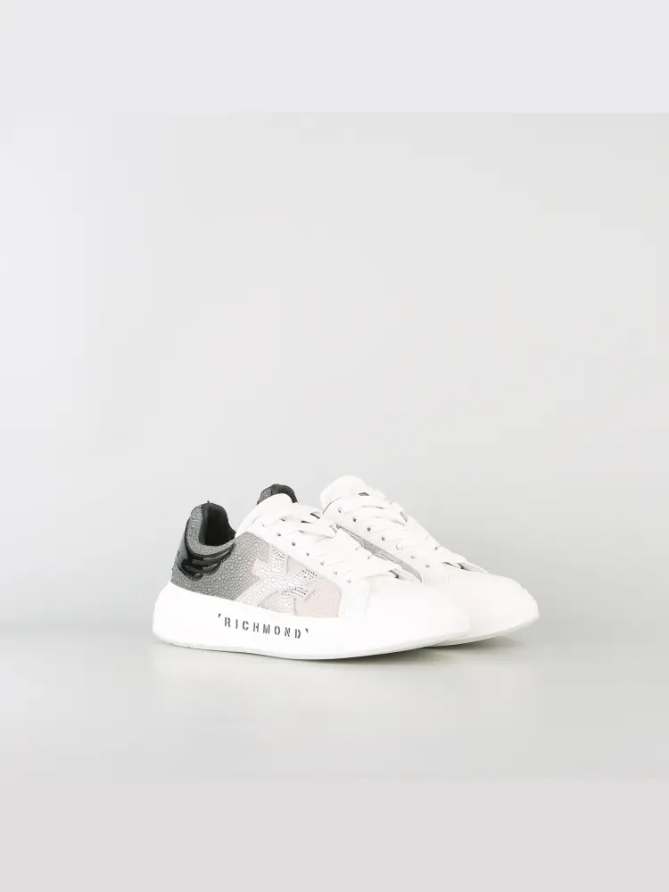 scarpe bianche donna in pelle con strass logo a contrasto miniatura 2