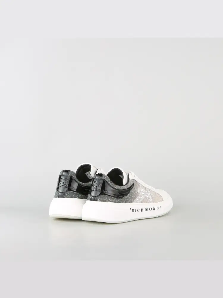 scarpe bianche donna in pelle con strass logo a contrasto miniatura 3