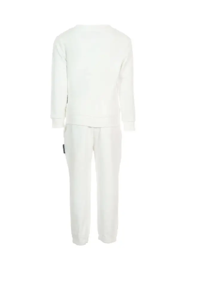 set bianco bambino felpa e pantalone in cotone logo sul petto miniatura 2