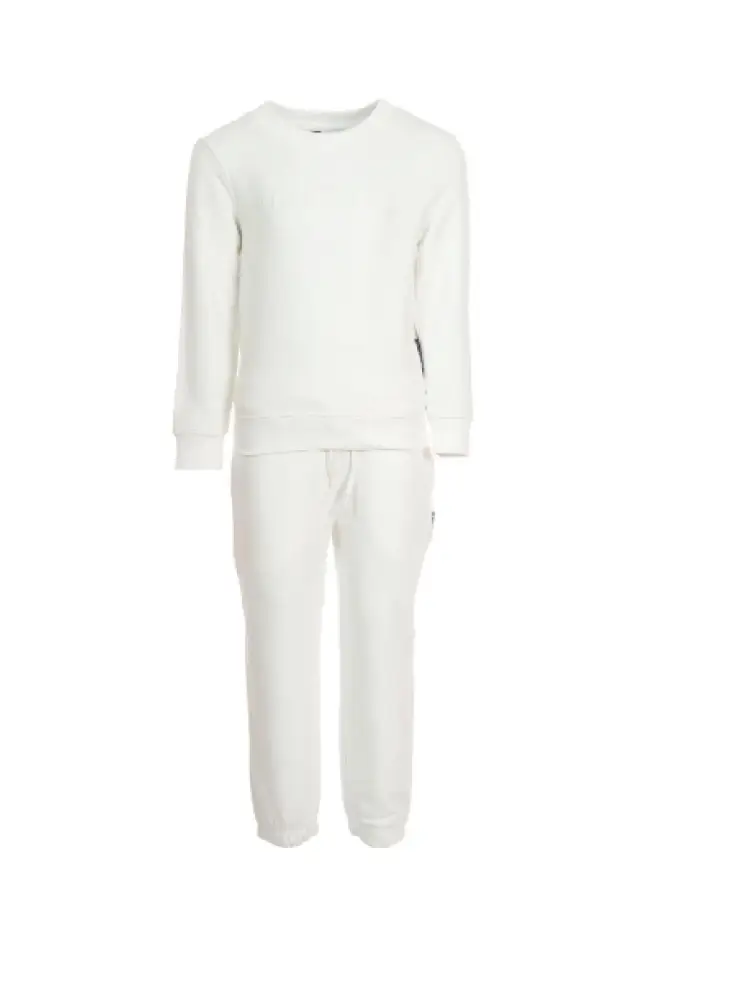 set bianco bambino felpa e pantalone in cotone logo sul petto