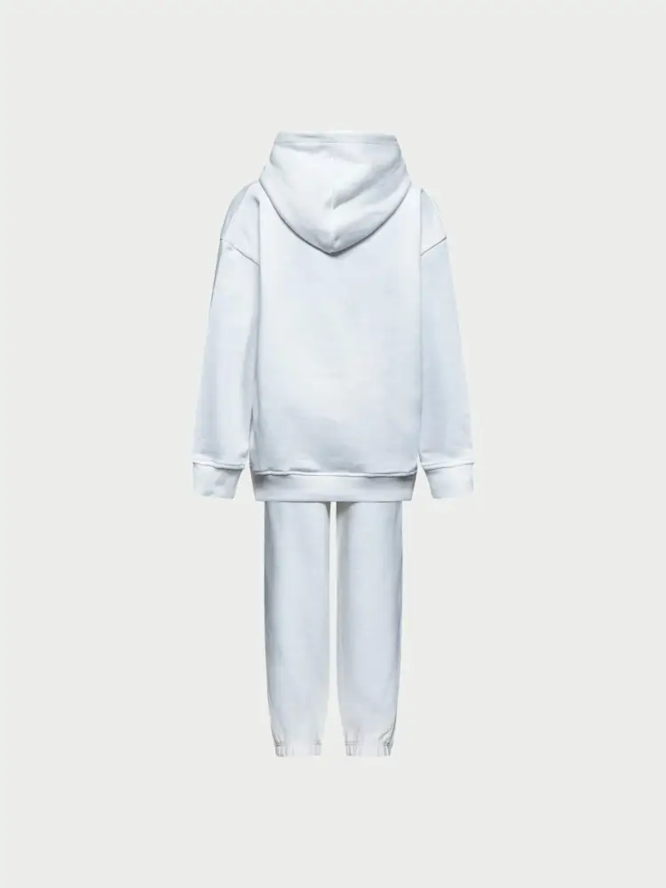 set bianco bambino felpa e pantalone in tuta di cotone logo sul davanti miniatura 2