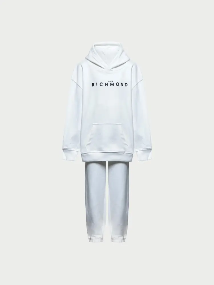 set bianco bambino felpa e pantalone in tuta di cotone logo sul davanti