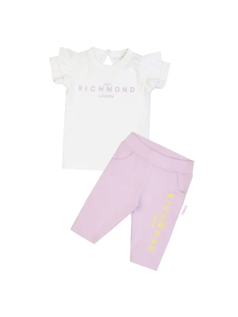 Richmond set lilla neonata tshirt e leggigns in cotone logo a contrasto